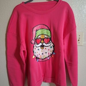 NWOT Plus Sz2X Ladies Festive Pink Santa Sweatshirt